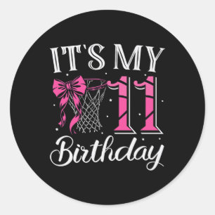 It's My 11 Years Old Birthday Coquette Sketll Girl Classic Round Sticker