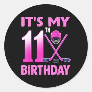 It's My 11th Birthday Girl Ice Hockey 11 Year Old Classic Round Sticker