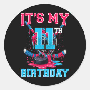 It's My 11th Birthday Hockey 11 Year Old Ice Cream Classic Round Sticker