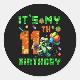 It's My 11th Birthday Pixel Number Video Game Game Classic Round Sticker