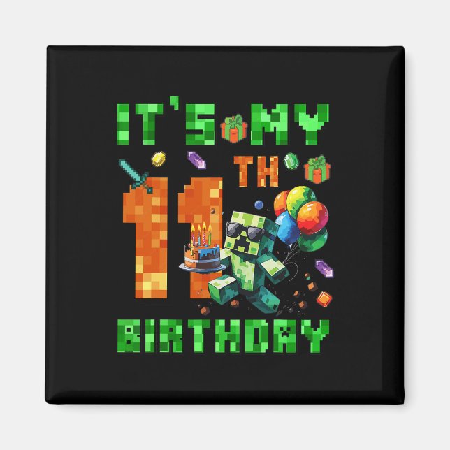 It's My 11th Birthday Pixel Number Video Game Game Magnet (Front)
