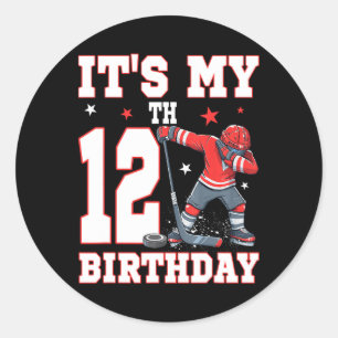 It's My 12th Birthday Boy Ice Hockey Dabbing 12 Ye Classic Round Sticker