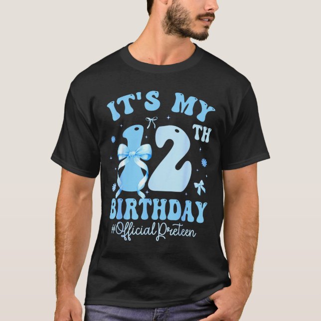 It's My 12th Birthday Girl Coquette Bow Blue 12 Ye T-Shirt (Front)