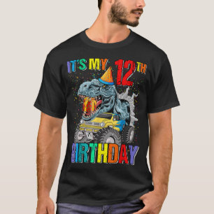 It's My 12th Birthday Monster Truck Dinosaur Boys  T-Shirt