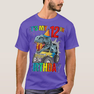 It's My 12th Birthday Monster Truck Dinosaur Boys  T-Shirt