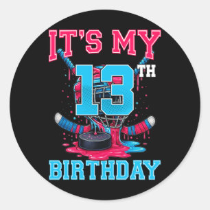 It's My 13th Birthday Hockey 13 Year Old Ice Cream Classic Round Sticker