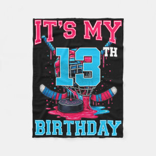 It's My 13th Birthday Hockey 13 Year Old Ice Cream Fleece Blanket