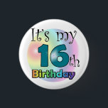 It's my 16th Birthday 3 Cm Round Badge<br><div class="desc">Blauwe het is mijn zestiende verjaardag button</div>
