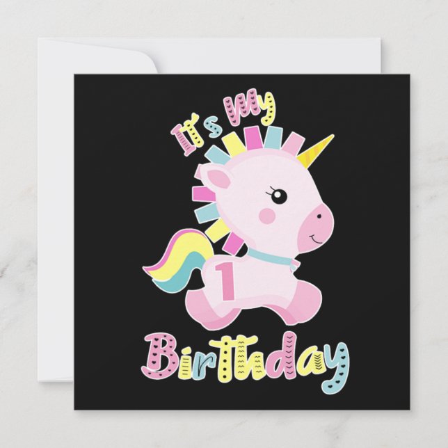 Its My 1st Birthday Baby Unicorn Girls Gift Invitation (Front)