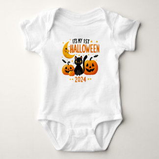 It's My 1st Halloween Pumpkin Black Cat  Baby Bodysuit