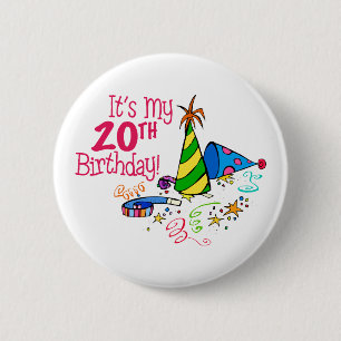It's My 20th Birthday (Party Hats) 6 Cm Round Badge
