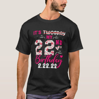 It's My 22Nd Birthday 22 Years Old Flower On Twosd T-Shirt