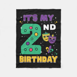 It's My 2nd Birthday Mardi Gras 2 Years Old Mask B Fleece Blanket