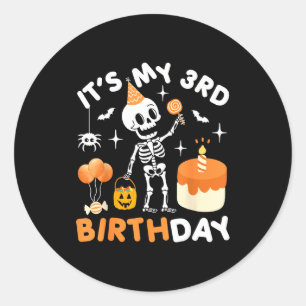 Its My 3rd Birthday-funny Halloween Skeleton 3rd B Classic Round Sticker