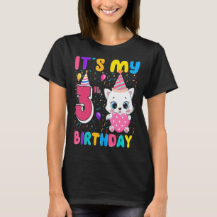 It's My 3rd Birthday Girl Cat Heart Happy 3 Years  T-Shirt