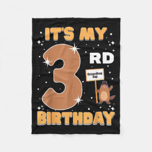 Its My 3rd Birthday Groundhog Day 3 Years Old Girl Fleece Blanket