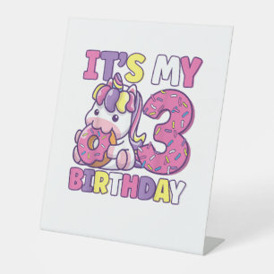 It's My 3rd Birthday Party Cute Girls Doughnut Bir Pedestal Sign