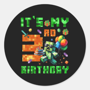 It's My 3rd Birthday Pixel Number Video Game Gamer Classic Round Sticker