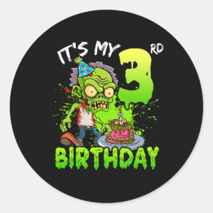 It's My 3rd Birthday Zombie Lover 3 Year Old Boys  Classic Round Sticker