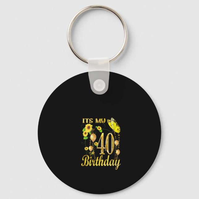 Its My 40th Birthday Sunflower Butterfly Key Ring (Front)