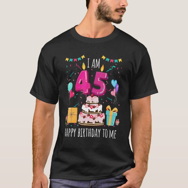 It's My 45th Birthday Cake Candle 45 Year Old Girl T-Shirt (Front)