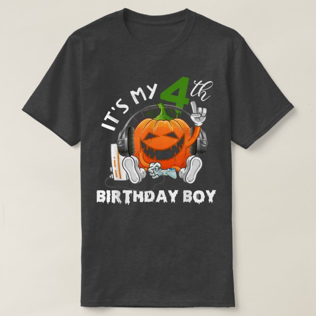 It's My 4th Birthday Boy Halloween Jack O Lantern  T-Shirt (Design Front)