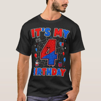 It's My 4Th Birthday Boy Spider Web Theme Party 4 T-Shirt