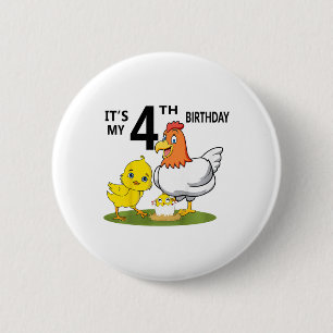 It's My 4th Birthday Cute Chicken 4 Year Old Kids 6 Cm Round Badge