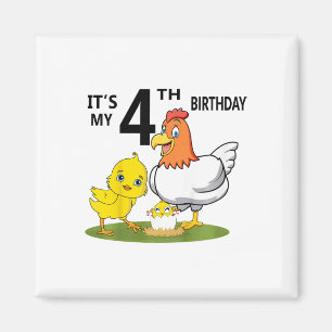 It's My 4th Birthday Cute Chicken 4 Year Old Kids  Magnet