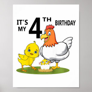 It's My 4th Birthday Cute Chicken 4 Year Old Kids Poster