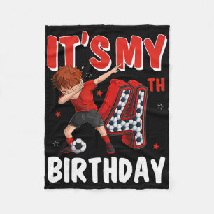 It's My 4th Birthday Dabbing 4 Year Old Soccer Pla Fleece Blanket