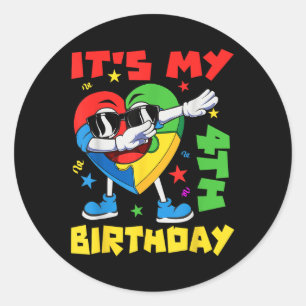 Its My 4th Birthday Dabbing Puzzle Pieces Autism A Classic Round Sticker