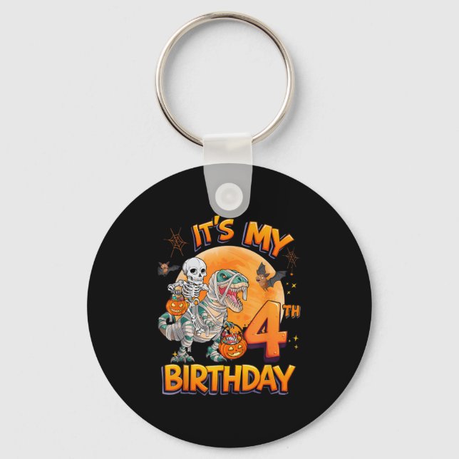 Its My 4th Birthday Dinosaur Skeleton Mummy Hallow Key Ring (Front)