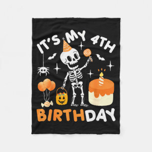 It's My 4th Birthday-funny Halloween Skeleton 4th  Fleece Blanket
