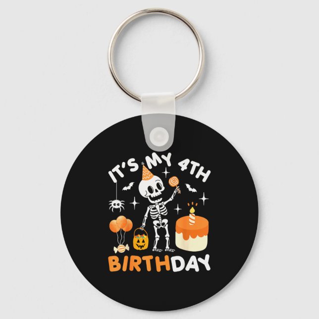 It's My 4th Birthday-funny Halloween Skeleton 4th  Key Ring (Front)
