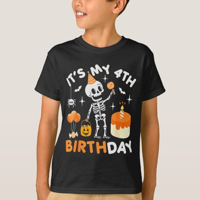 It's My 4th Birthday-funny Halloween Skeleton 4th  T-Shirt (Front)