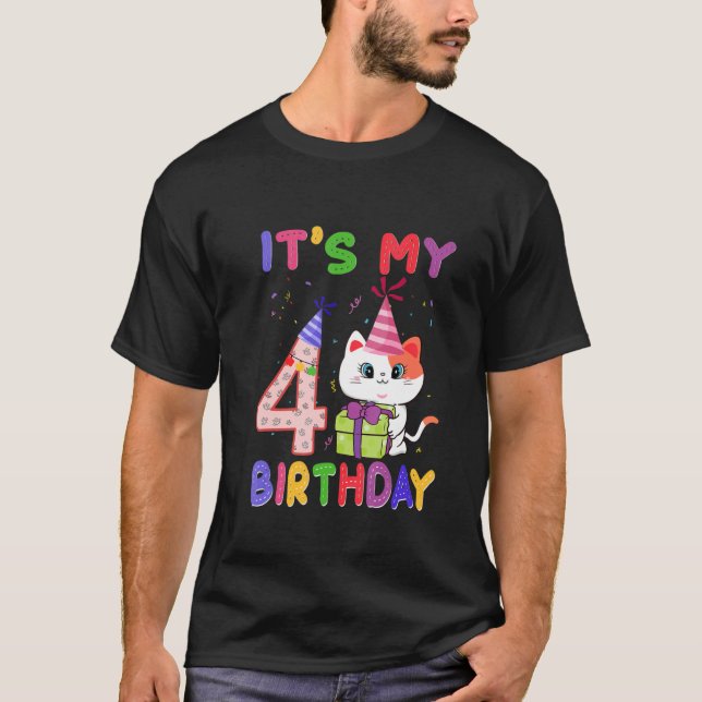 It's My 4th Birthday Girl Cute Cat Birthday 4 Year T-Shirt (Front)