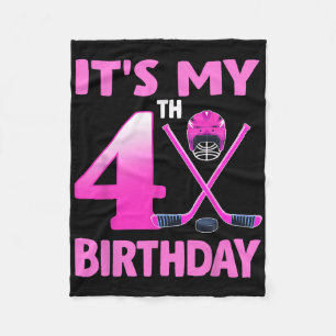 It's My 4th Birthday Girl Ice Hockey 4 Year Old Pa Fleece Blanket