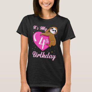 Its My 4th Birthday Pink Smiling Sloth Girl Theme T-Shirt