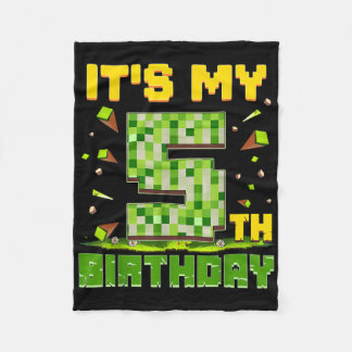 Its My 5th Birthday Boy 5 Year Old Birthday Pixel  Fleece Blanket