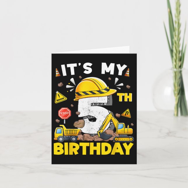 Its My 5th Birthday Boy Construction Excavator 5 Y Card (Front)