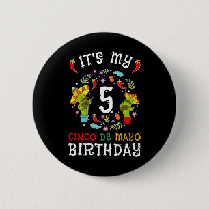 It's My 5th Birthday Cinco De Mayo Moustache Kids 6 Cm Round Badge