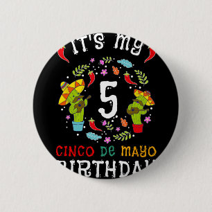 It's My 5th Birthday Cinco De Mayo Moustache Kids  6 Cm Round Badge