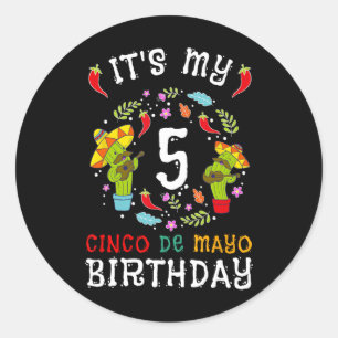 It's My 5th Birthday Cinco De Mayo Moustache Kids Classic Round Sticker