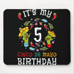 It's My 5th Birthday Cinco De Mayo Moustache Kids  Mouse Pad