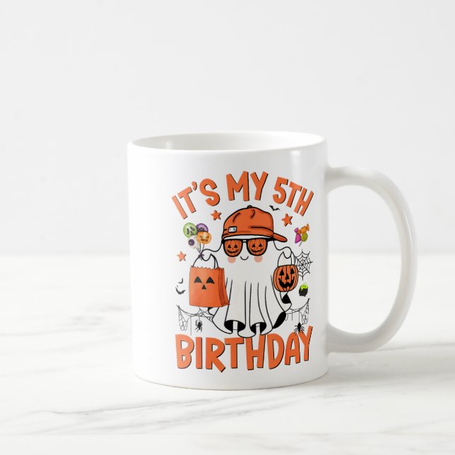 Its My 5th Birthday Funny Halloween Boo Ghost 5th  Coffee Mug (Right)