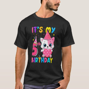 It's My 5th Birthday Girl Cat Birthday 5 Year Old T-Shirt