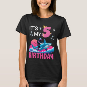 It's My 5th Birthday Ninja Cat Riding Shark 5 Year T-Shirt