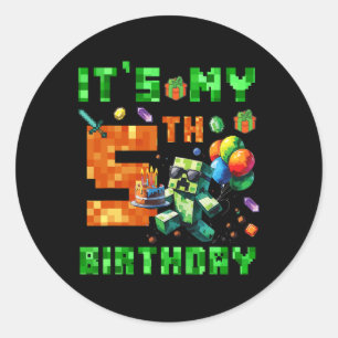 It's My 5th Birthday Pixel Number Video Game Gamer Classic Round Sticker