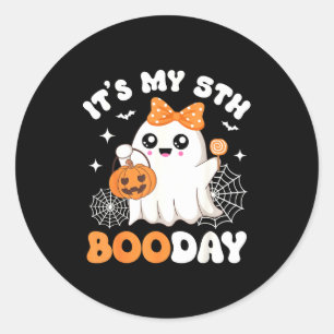 Its My 5th Boo Day, Funny Halloween Ghost 5th Birt Classic Round Sticker